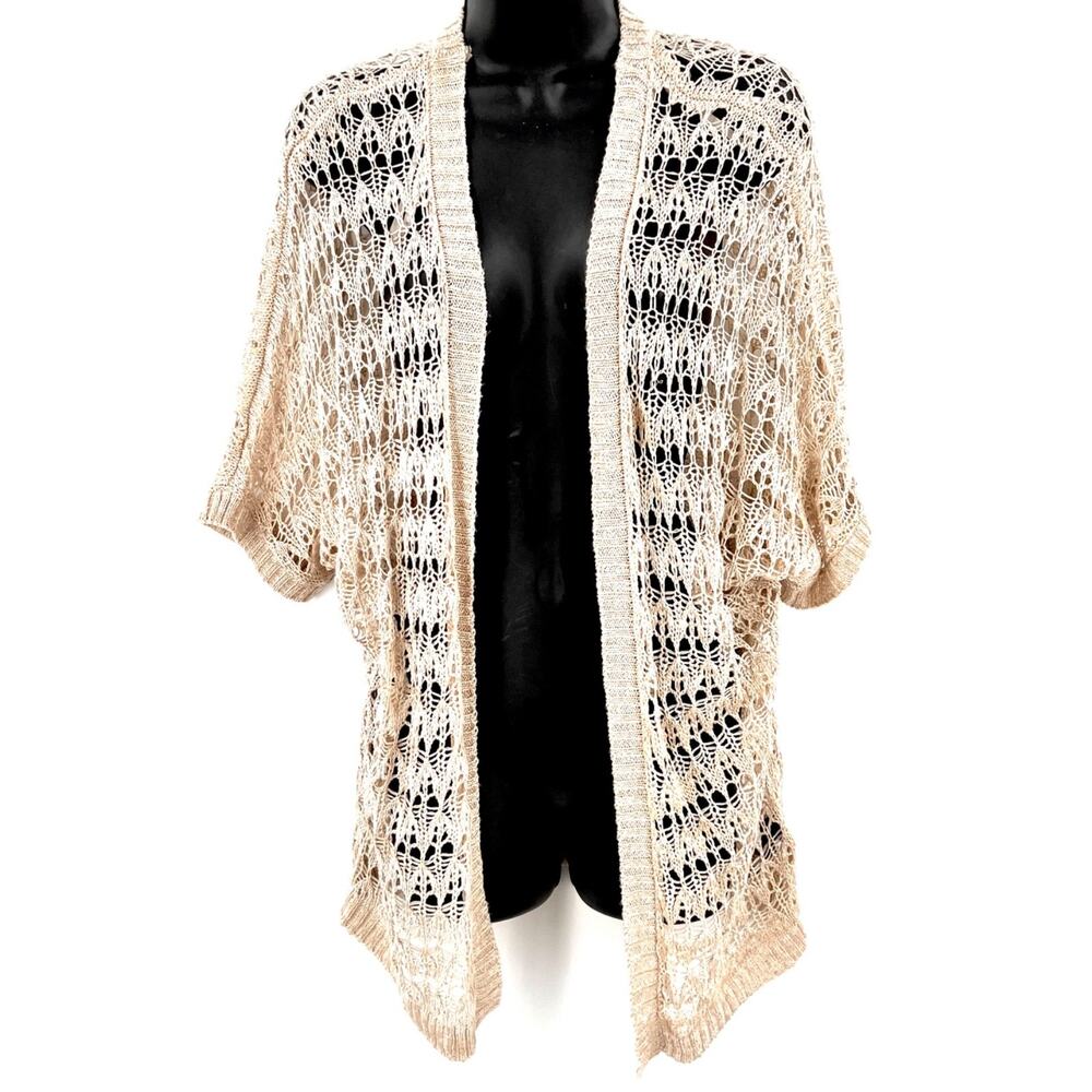 mine Open-Weave Cream Short Sleeve Cardigan S/M